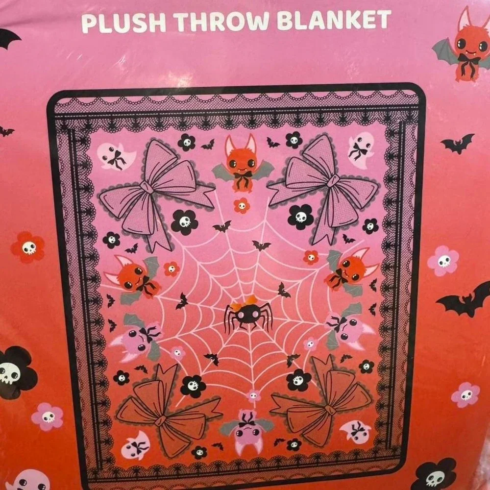 Pink and orange spider web Halloween throw blanket 50